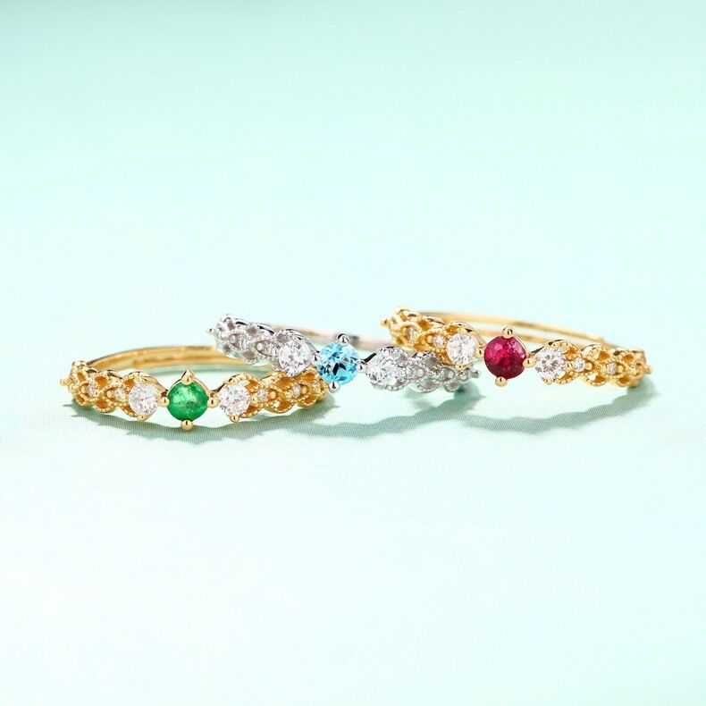 S925 Sterling Silver 9k Rings Yellow Gold Plating Emerald /Pink Tourmaline/Swiss Topaz